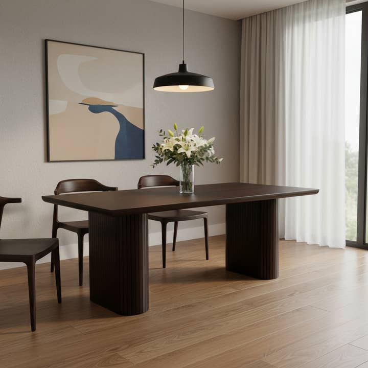 HomeRoots - Wholesale Console Table - 82" Dark Brown Wood Double Pedestal Base Dining Table1