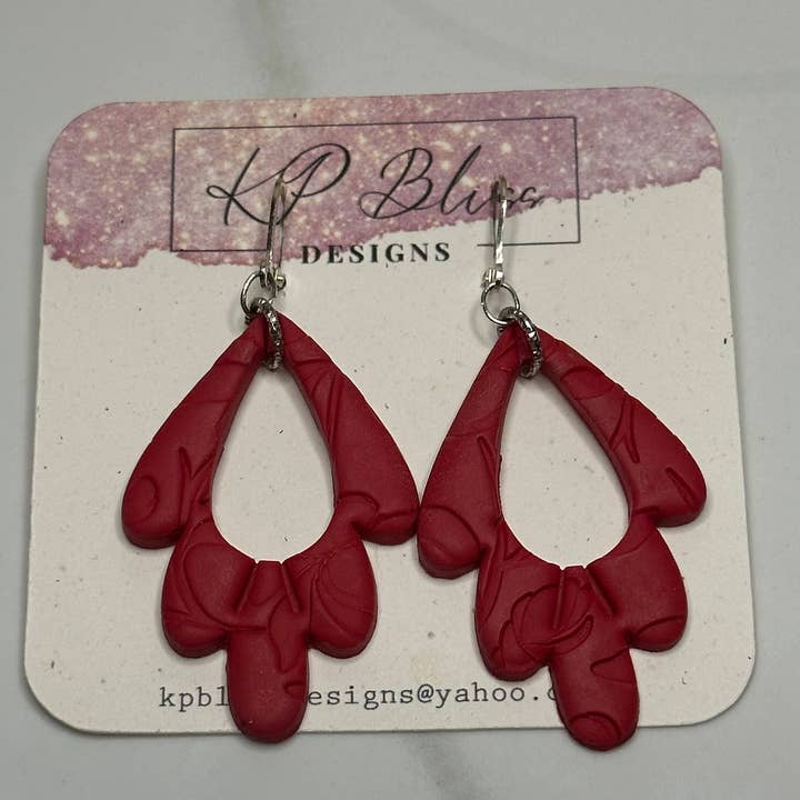 Red Open Leaf Polymer Clay Dangle Earrings for wholesale by KP Bliss Designs