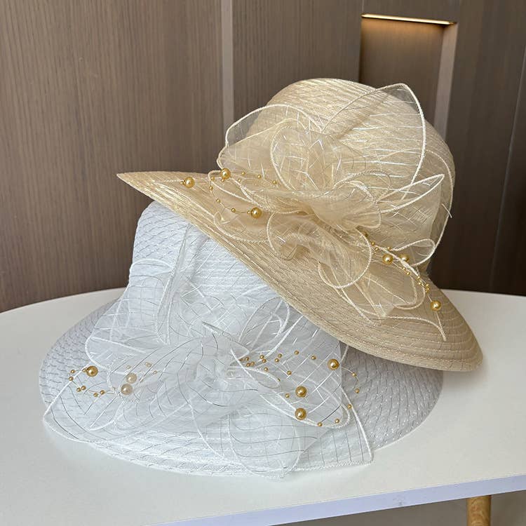 Ole - Vente Chapeau de paille – femme - Chapeau Fedora en gaze florale avec large bord4