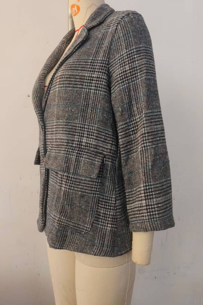 UNISHE - Wholesale Shirt - Women's - Vintage Houndstooth Lapel Blazer ZK25947