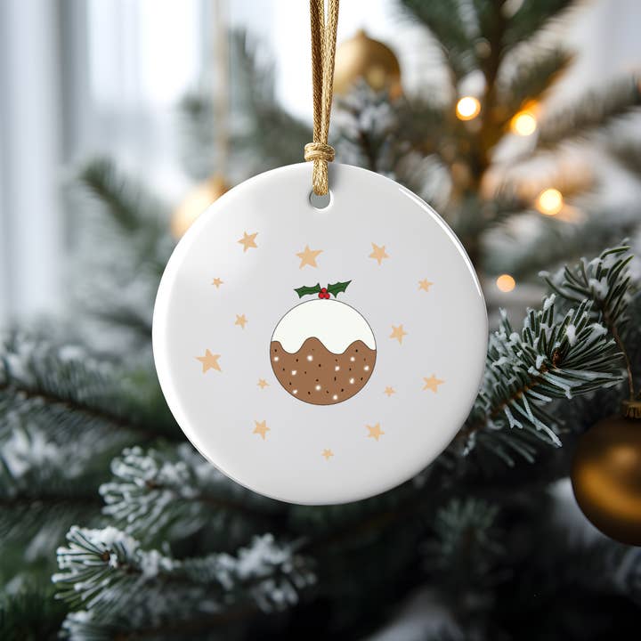 Christmas Pudding Ceramic Bauble - Hand-Illustrated Festive Decoration for wholesale by Frame Your World Shop