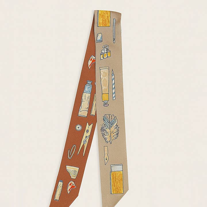Sensibling Corp. - Wholesale Scarf - Women's - Art Inspired Pattern Printed Twilly Skinny Scarf0