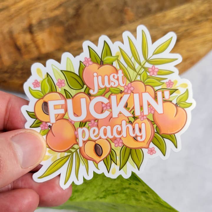 Adesivo de vinil Just Fuckin' Peachy, 3x2.6" por atacado de Chez Louie Designs