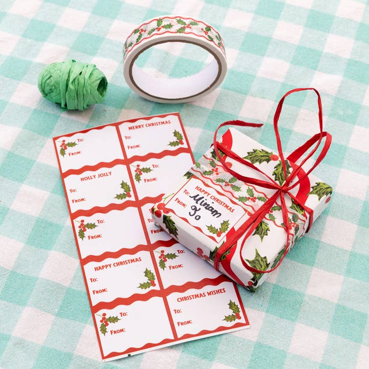 Talking Tables EU - Wholesale Wrapping Paper Roll - Botanical Holly Recycled Wrapping Paper - 3m1