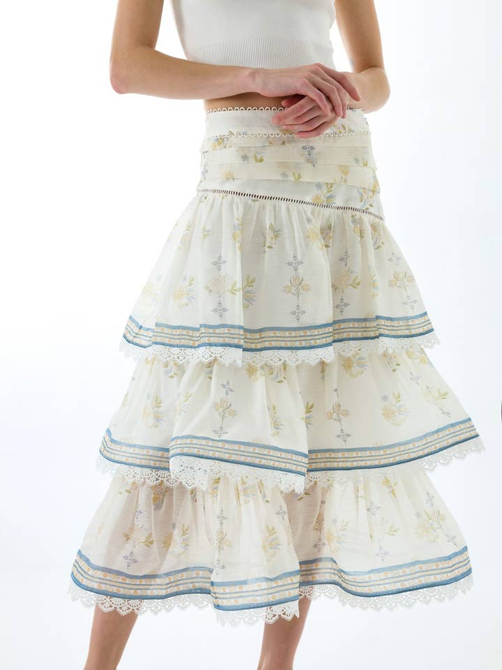 FALDA MIDI DE SEDA CON VOLANTES CYNTHIA para venta al por mayor de WE ARE KINDRED