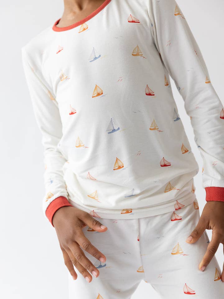 Sailboat Bamboo Kids Pajama Set for wholesale by Elevated Faith