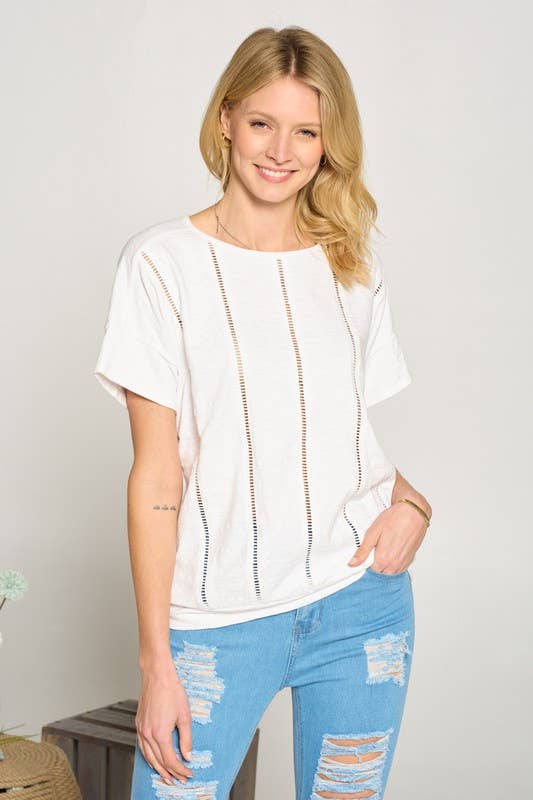 Doe and Rae - Venta al por mayor Blusa - Mujer - Parte superior cuadrada con borde de escalera - 14249T4