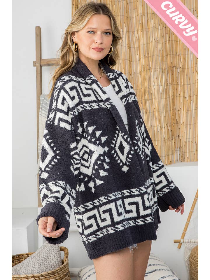 Sweet Lovely by Jen - Wholesale Cardigan - Women's - PLUS SIZE AZTEC PRINT SUPER SOFT COZY SWEATER KNIT CARDIGAN23