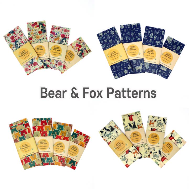 Bear Fox Patterns Reusable Beeswax Food Wraps - Set of 3 for wholesale by MYSGREEN