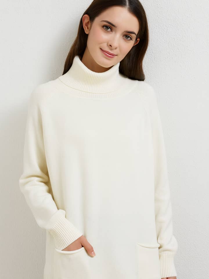 CLASSIC PLUS SIZE ROLL NECK JUMPER WITH FRNOT POCKETS for wholesale by Lucy Sparks