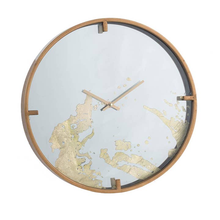 HomeRoots - Wholesale Wall Clock - Modern Minimal 16" Gold and Mirror Round Wall Clock