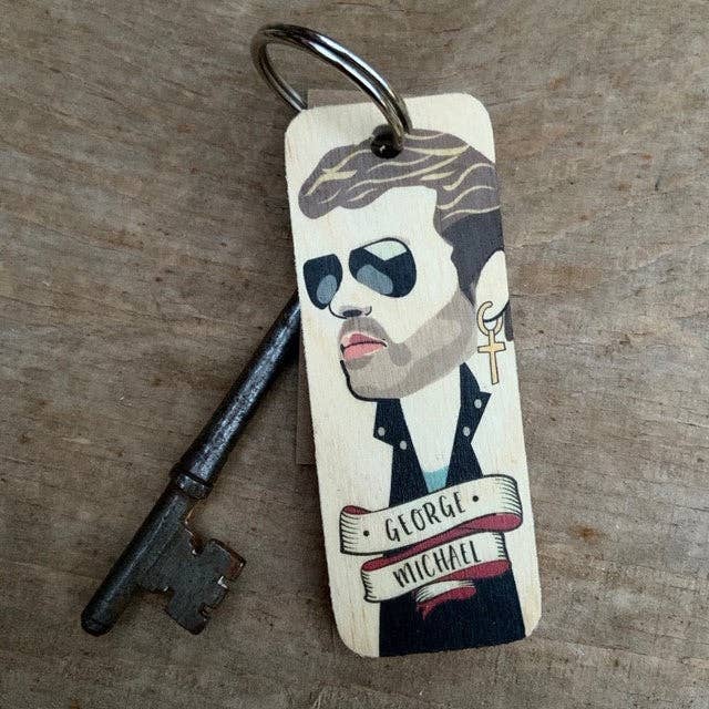 Wotmalike - Vente Porte-clés – unisexe - Porte-clés en bois représentant le personnage de George Michael1
