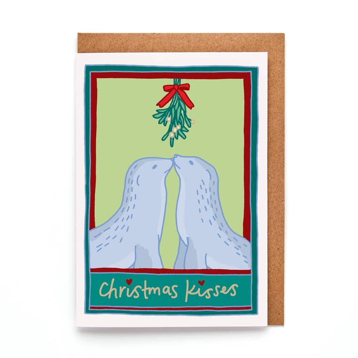 Christmas Kisses | Seal Christmas Card | A7 Mini Card for wholesale by You've Got Pen On Your Face