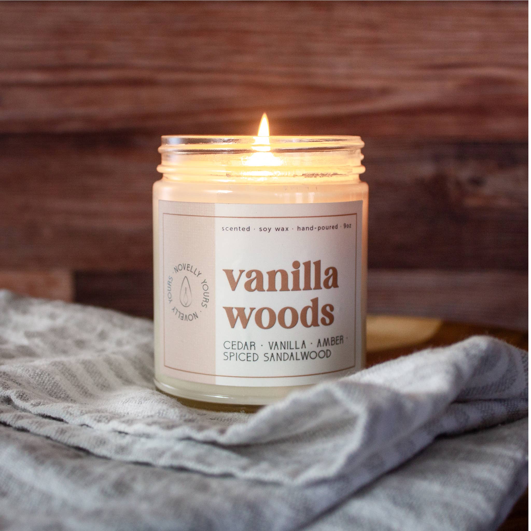 Novelly Yours - Wholesale Jar/Filled Candle - Vanilla Woods Candle | Cozy Cedar Vanilla Scented Candle1