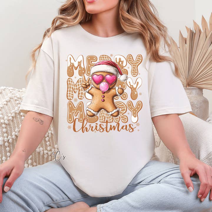 Gingerbread Merry Christmas Graphic Tee for wholesale by 5C's Wholesale