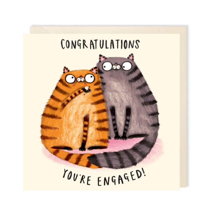 Søde katte engagementskort | Sjove katte lykønskningskort for engroshandel hos Charley Rabbit Cards