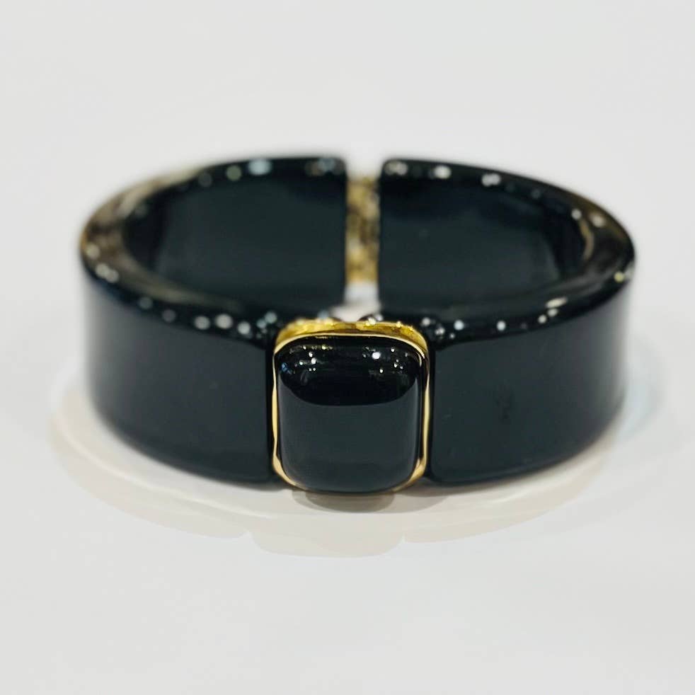 Bijoux 7bis - Wholesale Bangle Bracelet - Thick openable bangle resin steel rectangular cabochon2