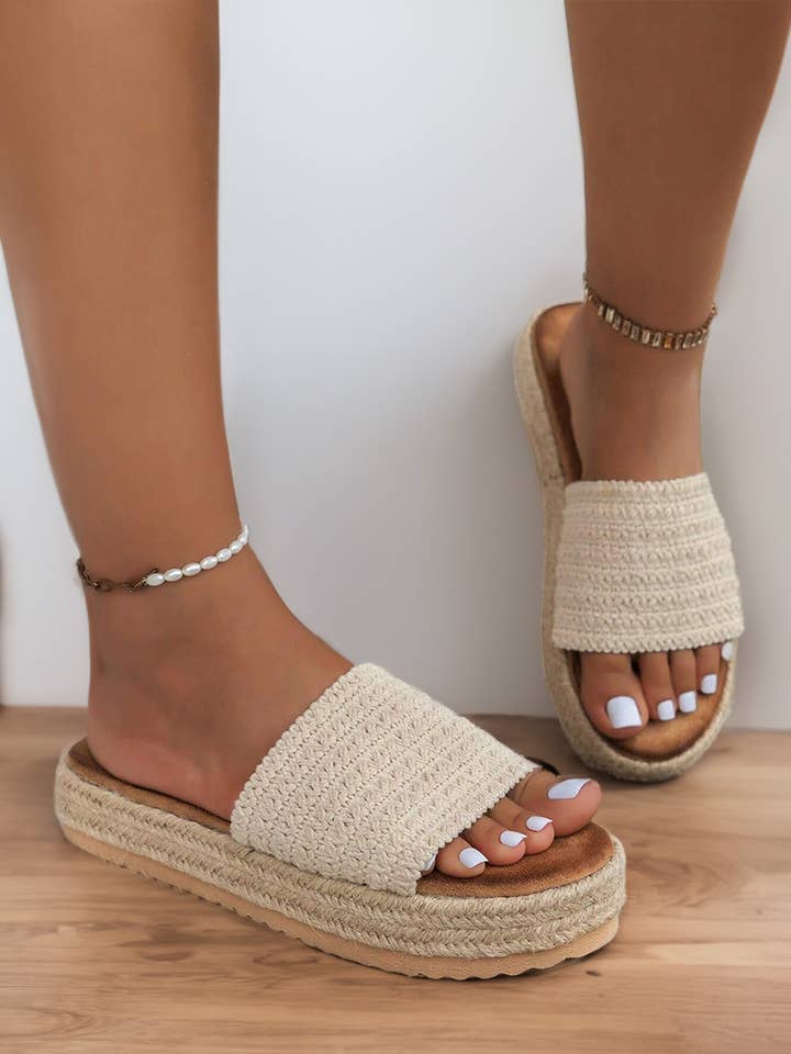 White Boho Woven Non-slip Wedge Slippers for wholesale on Faire