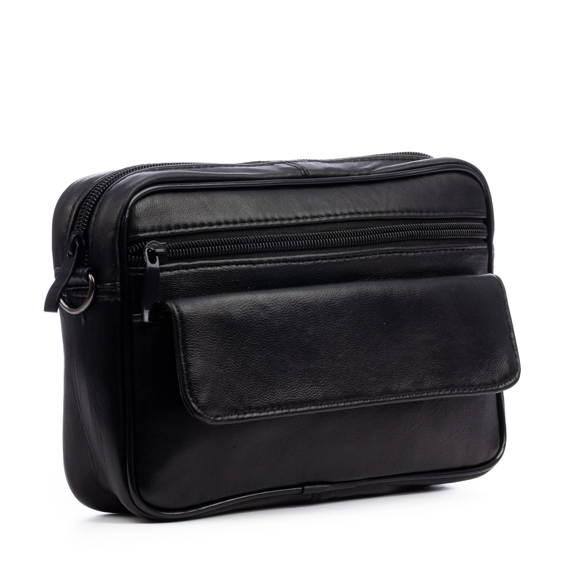 Negro Atri bolso bandolera con 4 compartimentos de piel Dollaro. de venta al por mayor en Faire1