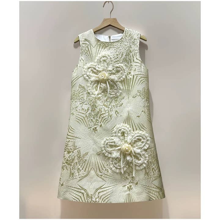 NY33Y Embossed Jacquard Beaded Floral Luxury Vest Dress for wholesale by Productseeker