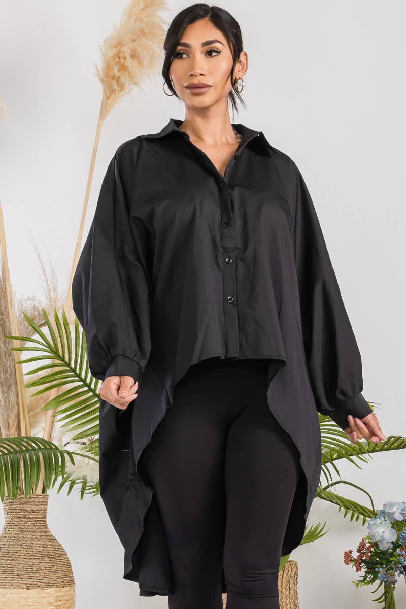 H&H Fashion Inc. - Wholesale Button Down Shirt - Women's - T304X - Hi-Lo Long Sleeve Shirt2