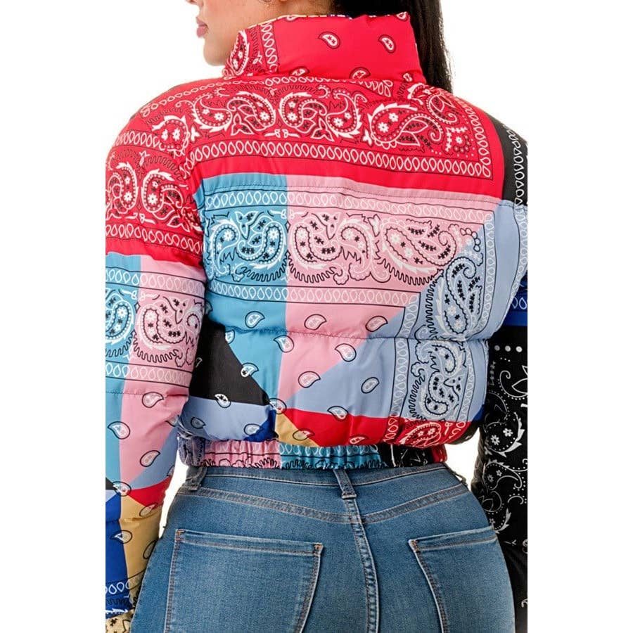 MULTI Kortere Paisley pufferjas met bandana voor groothandel op Faire6