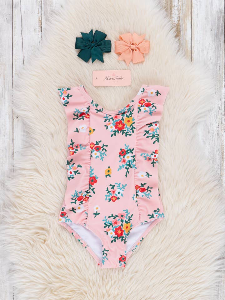 Mom & Me Peach Floral Swimsuit for wholesale by Marie Nicole Clothing