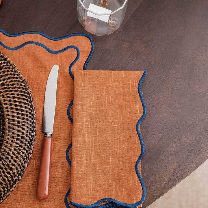 Mariaida Home - Wholesale Dinner & Cloth Napkin - Beja Napkin, Terracotta with Blue0