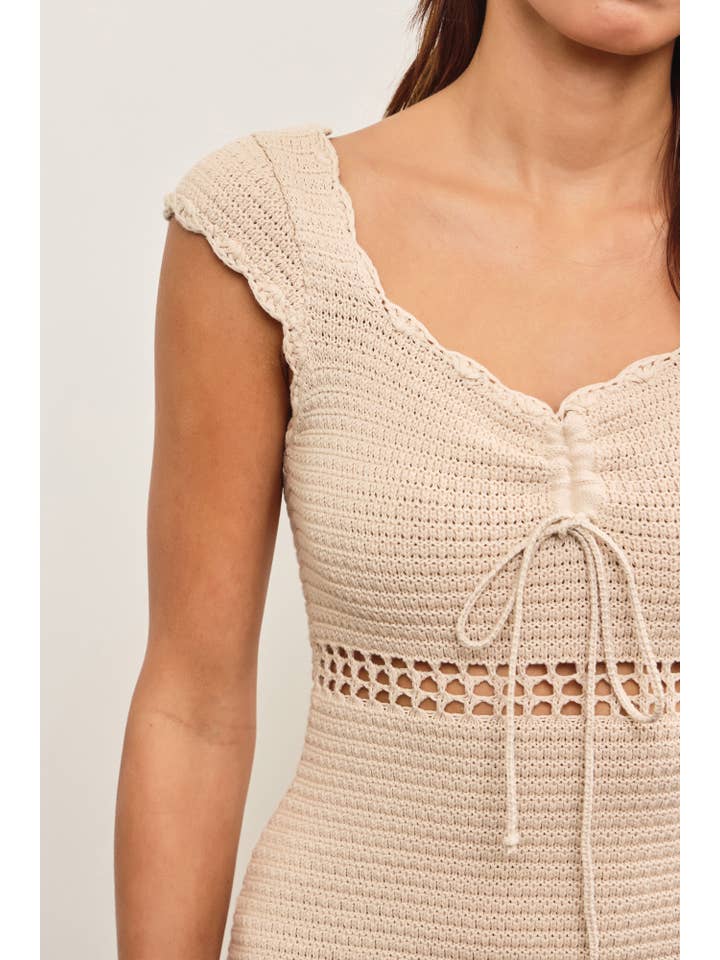 ECRU RUCHED CROCHET SWEATER DRESS for wholesale on Faire