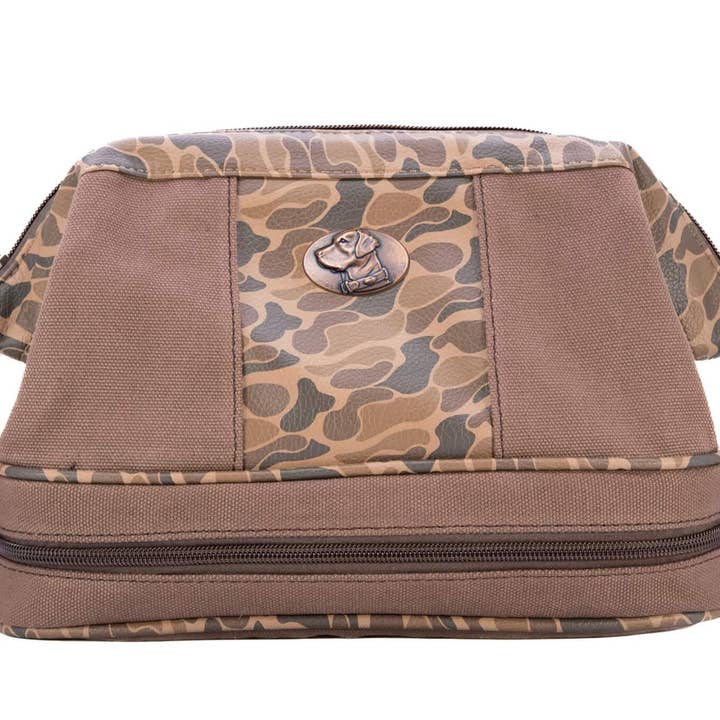 Lab Brown Waxed Canvas Old School Camo Men's Toiletry Dopp Bag. for wholesale by Zep-Pro