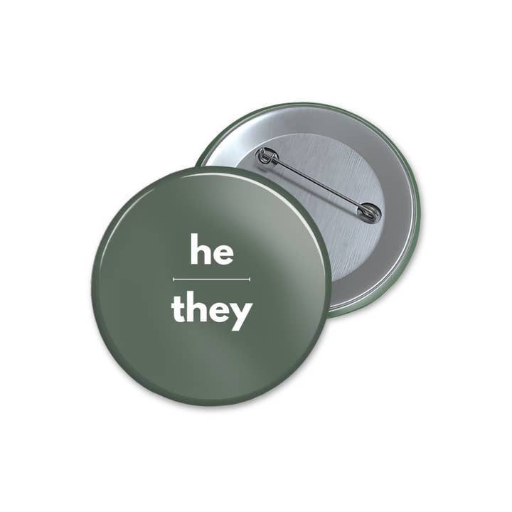 He/They Pronouns Pinback Button, Fridge Magnet for wholesale by Figgy Digital