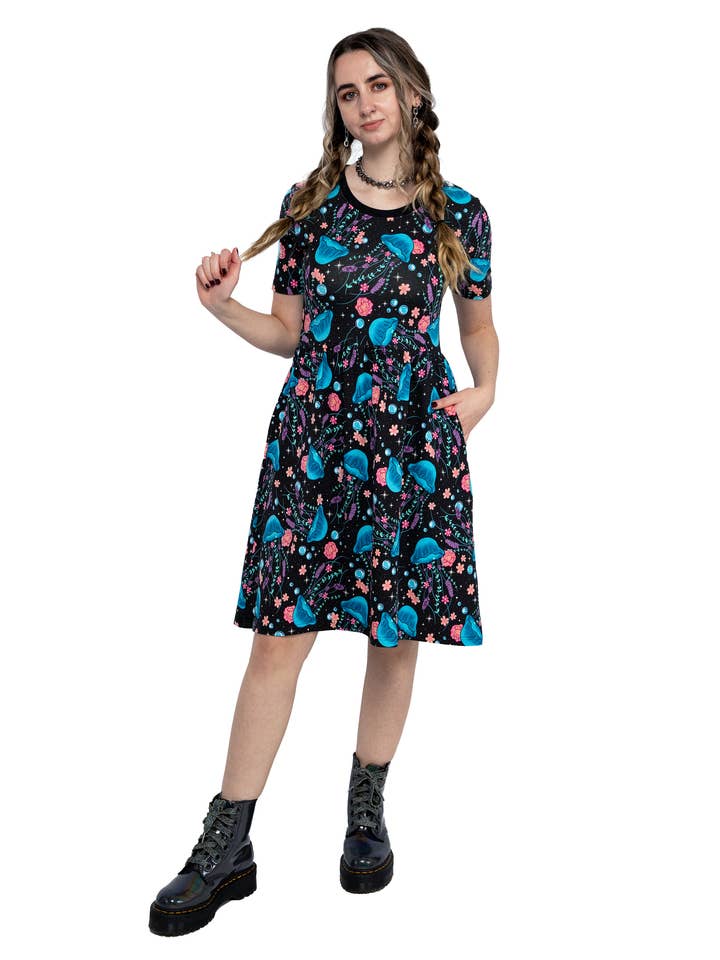 Rebel Romance Floral Jellyfish Short T Shirt Dress for wholesale by Rebel Romance
