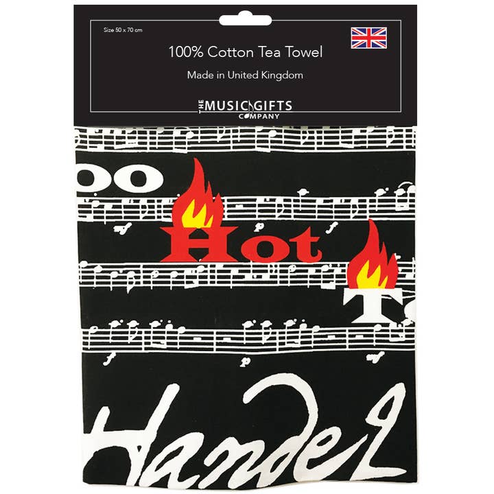 Tea Towel Too Hot to Handel for wholesale by THE MUSIC GIFTS COMPANY