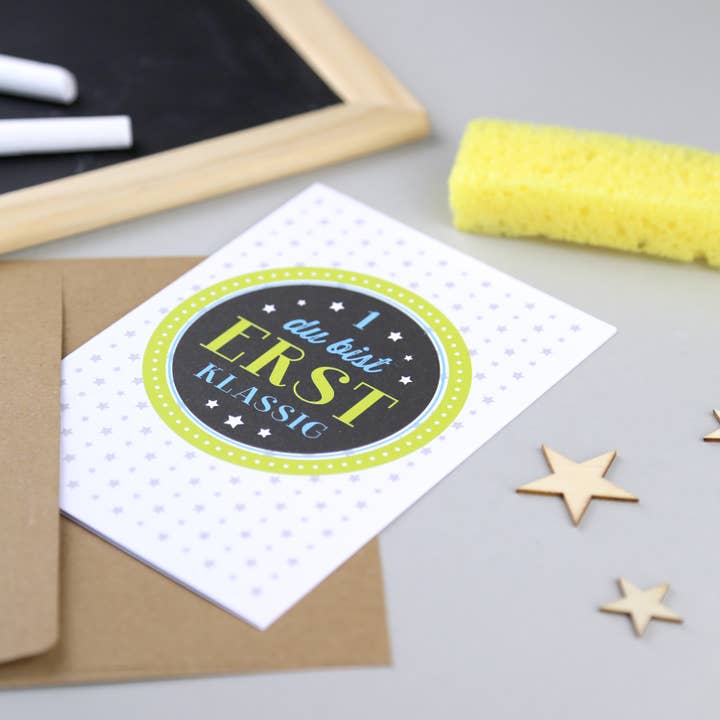 Kunst an Papier - Wholesale Congratulations Card - First class school ticket Moritz3