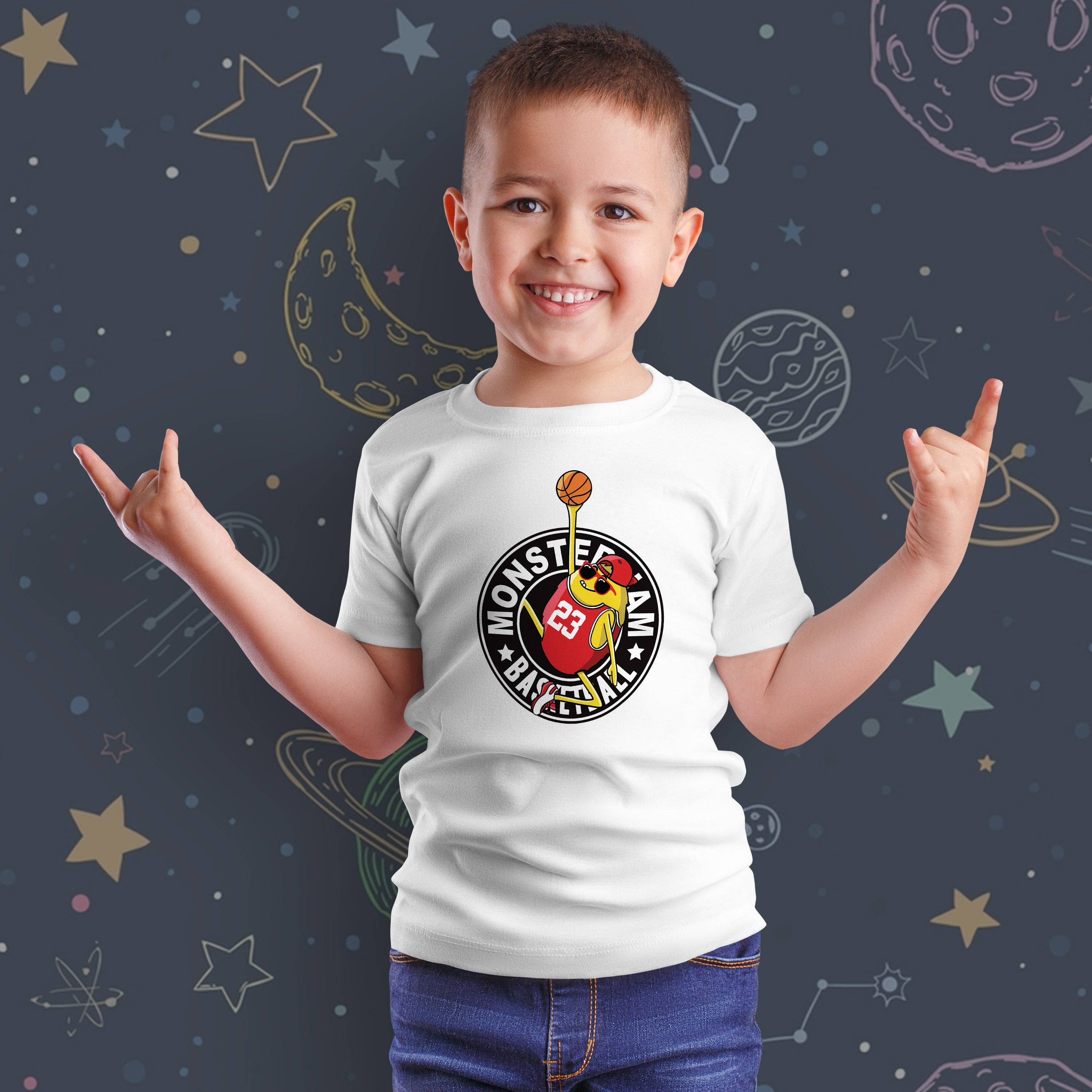 Emogifts - Wholesale Screen Printed T-Shirt - Kids - Kid T-Shirt Monsterjam Basketball0