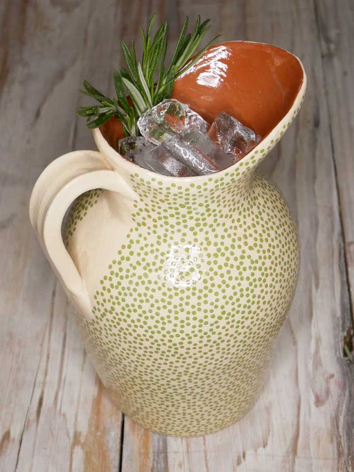 Mexican Hand Painted Terracotta Jug Cream for wholesale by Shaker & Makers