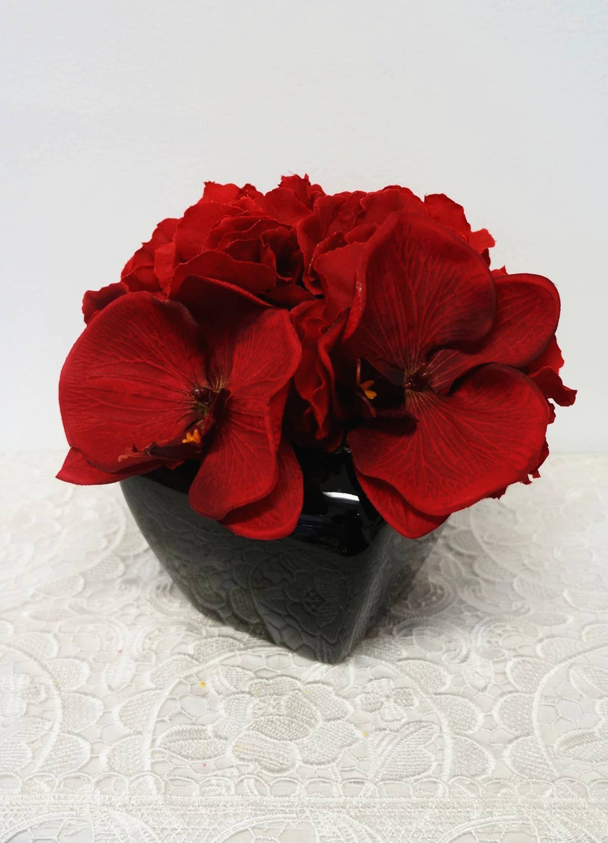 Sweet Home Deco - Wholesale Artificial Flowers - 38'' Flannel Phanaenopsis Orchid Silk Artificial Spray Red1