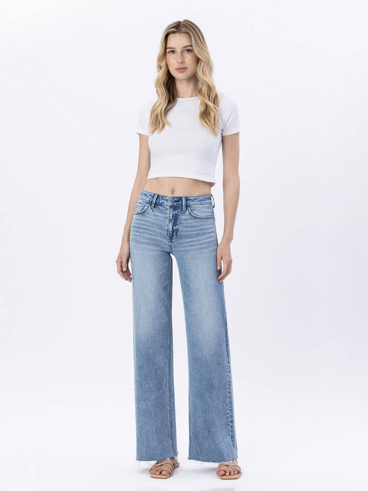 HIGH RISE RAW HEM WIDE JEANS F6320 for wholesale by FLYING MONKEY