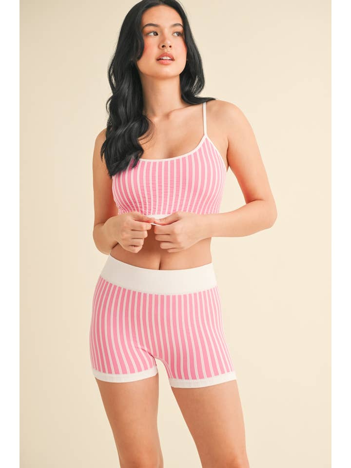 KIMBERLY C - Wholesale Activewear Set - Women's - Striped Cami Top and Shorts Set
