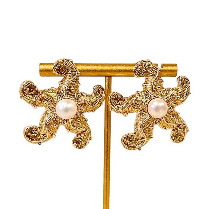 Golden Starfish Statement Studs for wholesale by BOHEMIAN GEMME