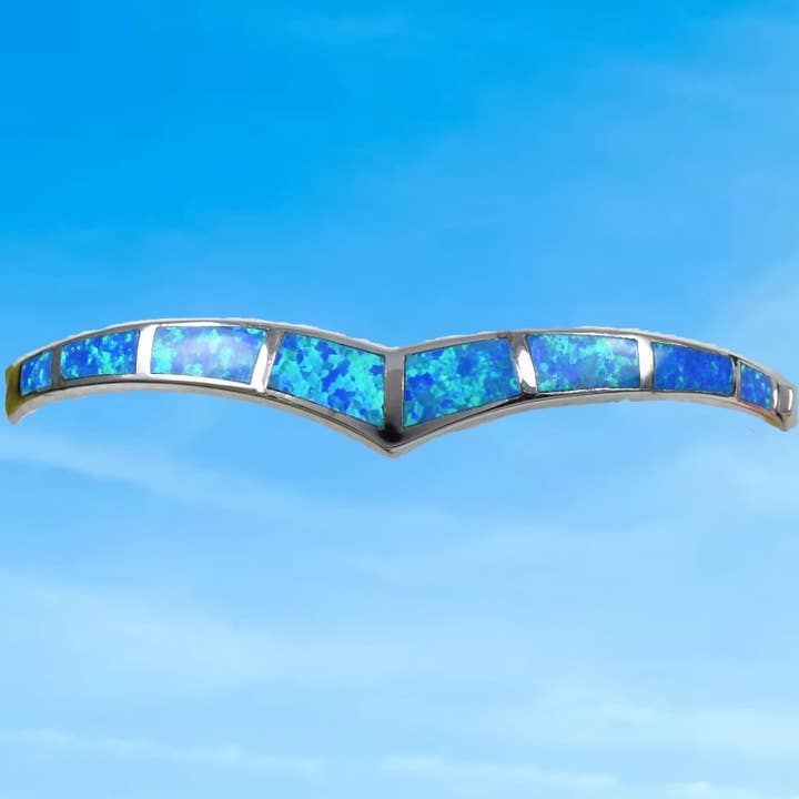 Hawaiian Blue Opal Crown Bangle Bracelet, Sterling Silver Blue Opal Crown Bracelet, B3347 Birthday Mom Gift, Statement PC for wholesale by Paradise Treasures Jewelry