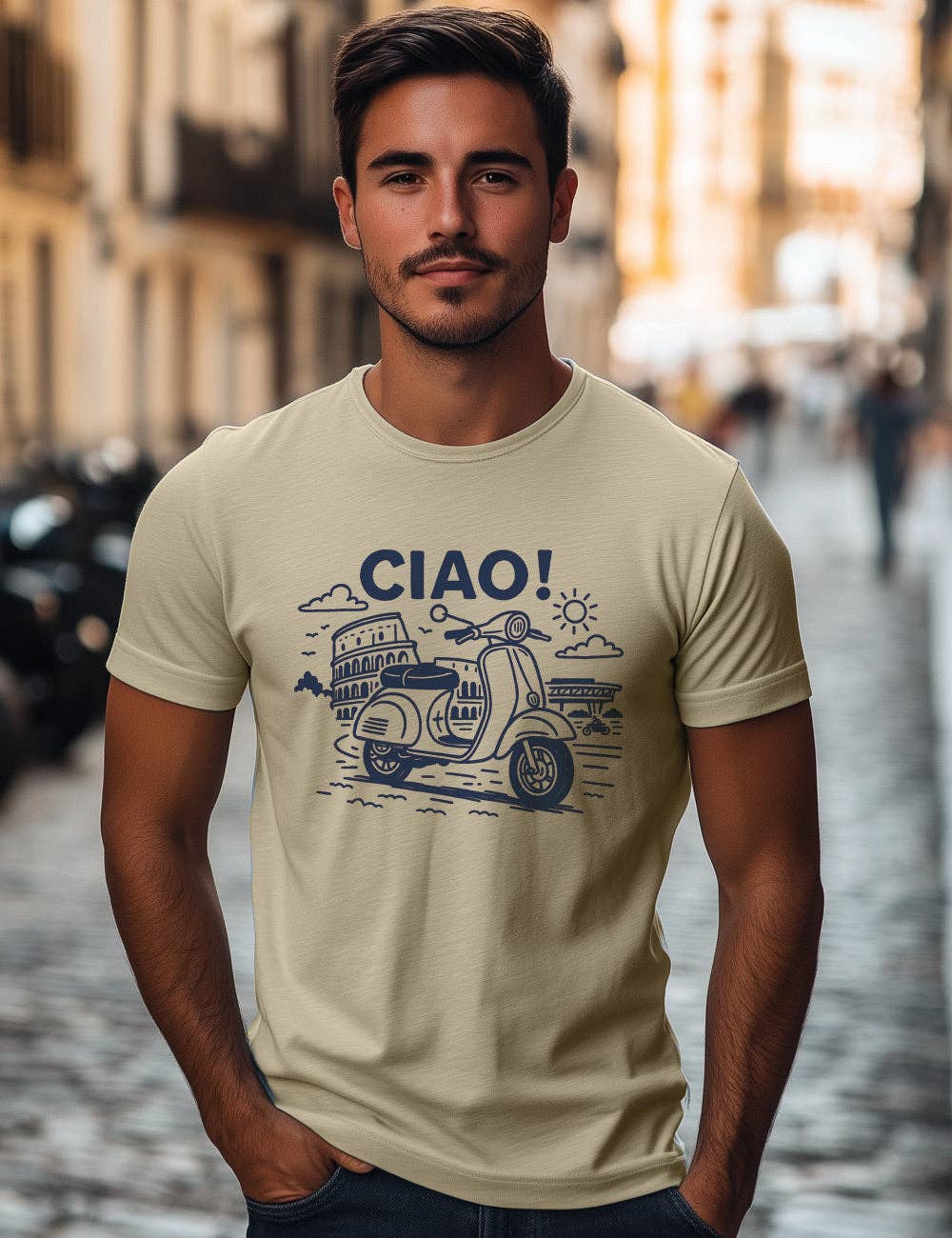 beige Ciao Vespa L465 - T-shirt 100% cotone biologico in vendita all'ingrosso su Faire
