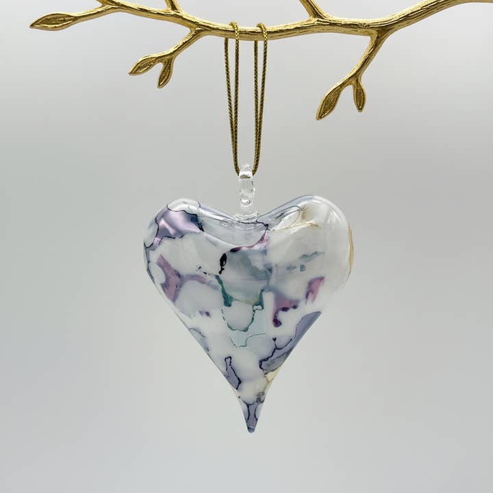 Blown Glass Ornament - Heart: Multi / Blue for wholesale by Dandarah (Ships from Canada)