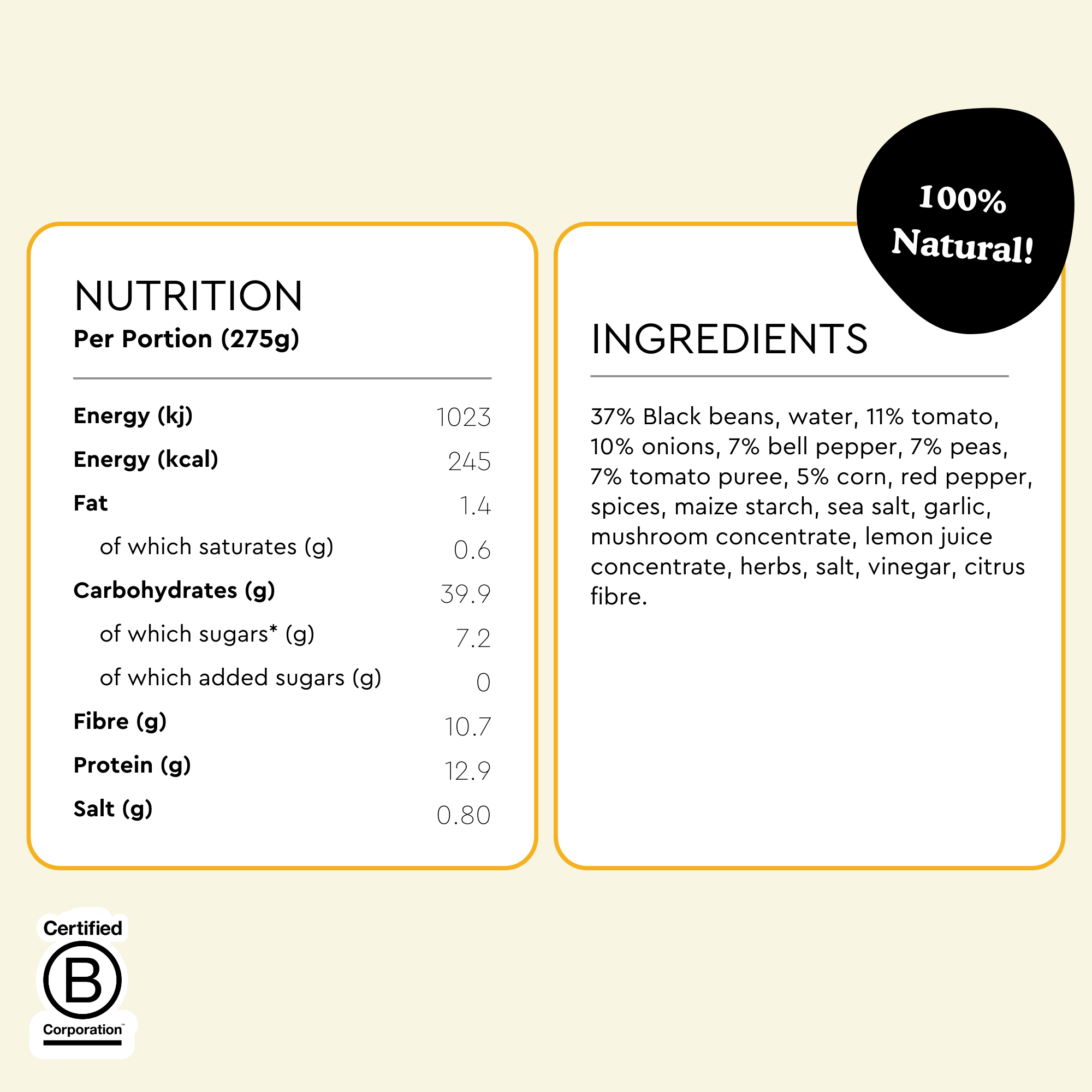 fiid - Wholesale Shelf Stable Prepared Meal - Black Bean Chilli Bowl - 275g - Vegan Meal2