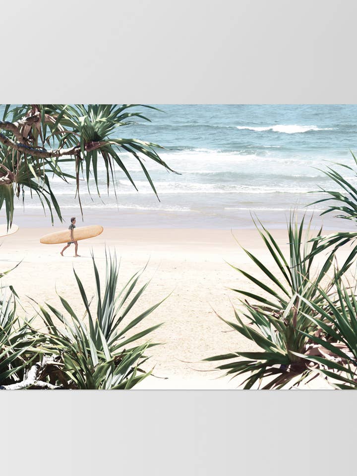 Wategos Beach Surfers Wall Art. Australian Beach Waves Print for wholesale by PRINT AND PROPER