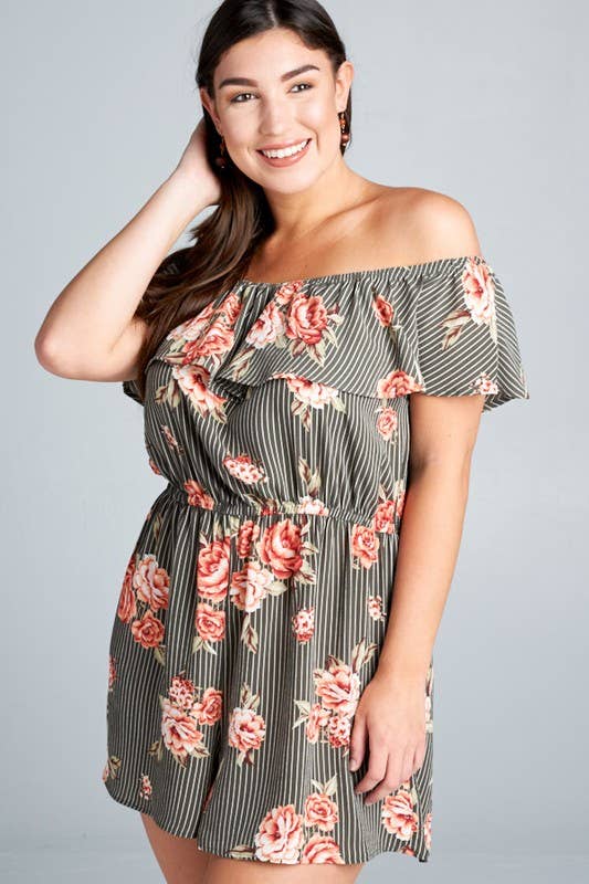 Emerald Collection - Wholesale Romper - Women's - ETK-7188-PL Plus Size Off Shoulder Romper2