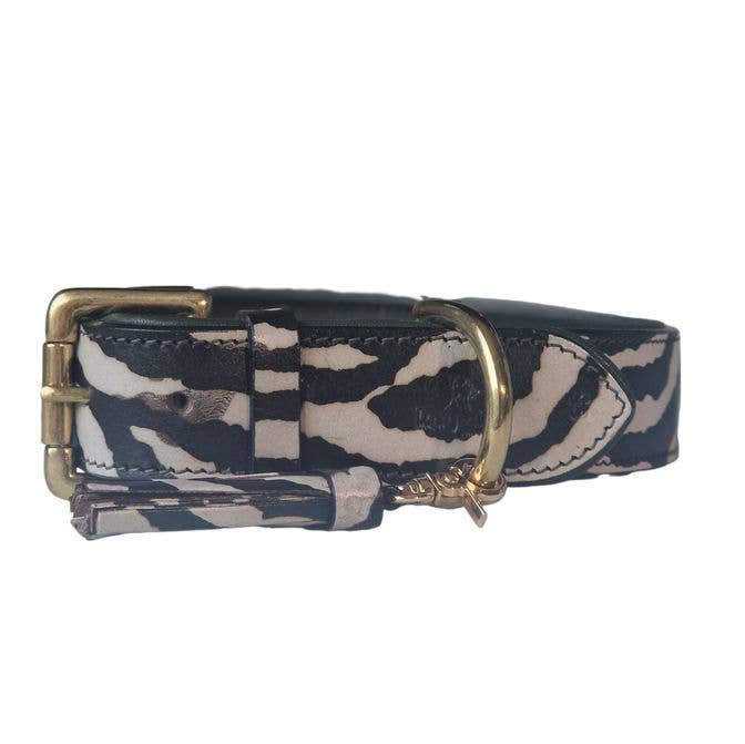 kay-line - Wholesale Pet Collar - Dog - Leather Collar AFRICAN ZEBRA with Leather PomPom1