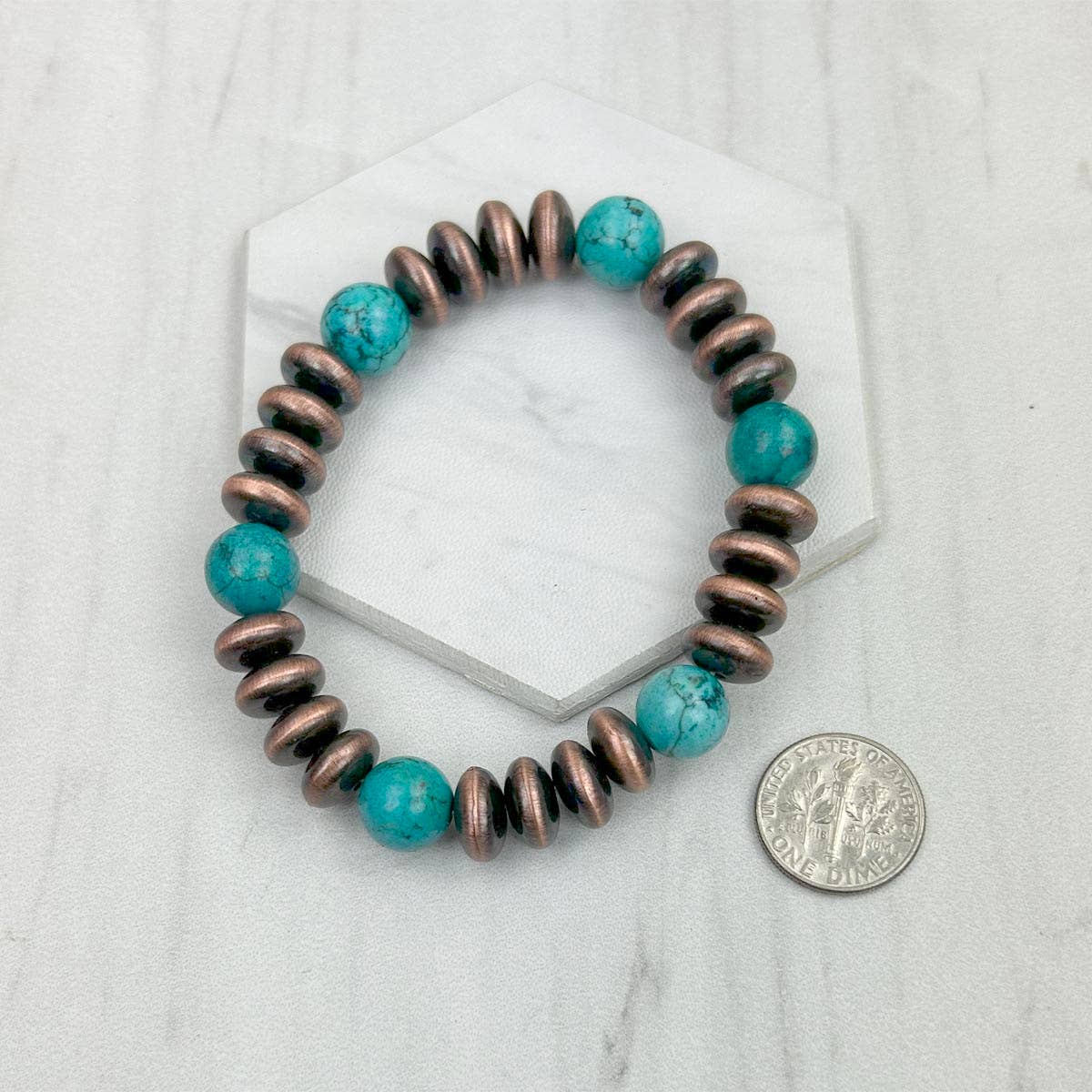 Western Elite Jewelry - Wholesale Beaded Bracelet - BRZ240708-58                        Blue turquoise stone and copper Navajo pearl beads bracelet1