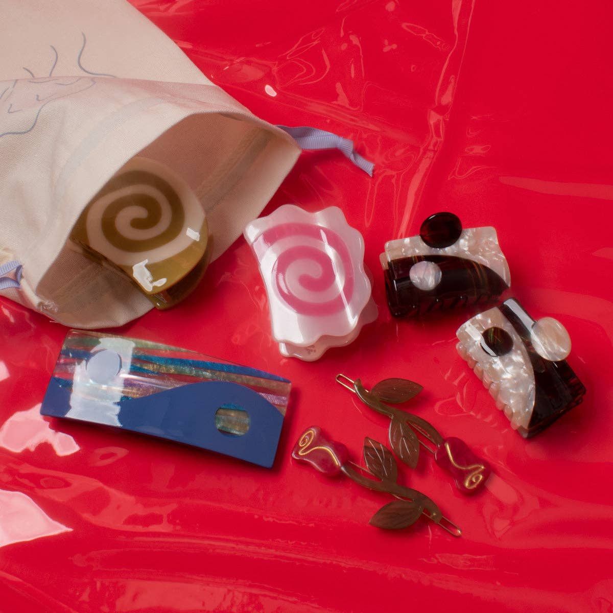 WINONA IRENE - Vente Barrette – femme - Ensemble de barrettes à cheveux en acétate Red Rose5