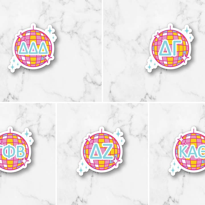 Cara Mak Design - Wholesale Sticker - Disco Ball Greek Letters Custom Sorority Vinyl Sticker
